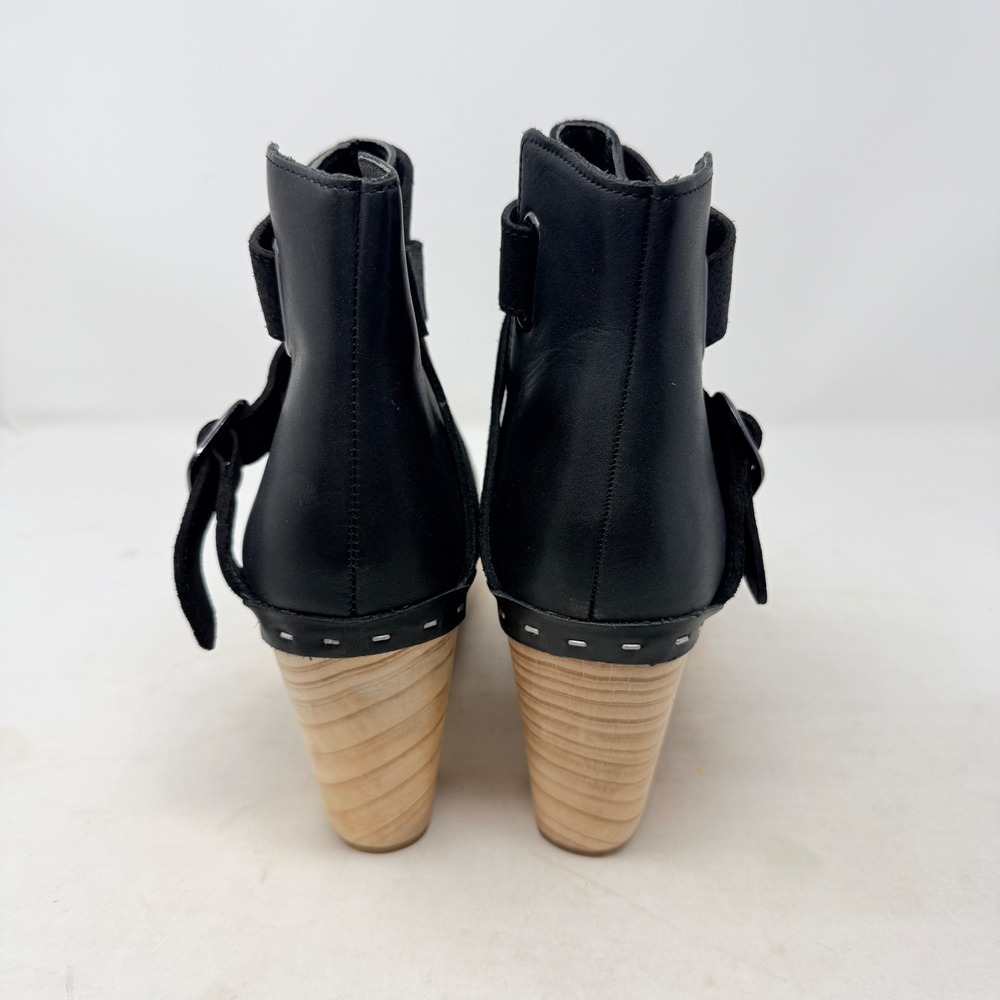 Free People Black Leather Clog Ankle Boots with Wood Heel - Picture 4 of 9